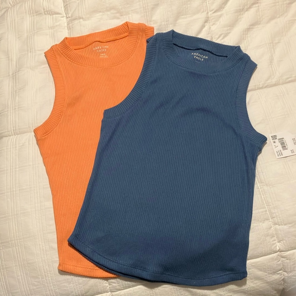 American Eagle Outfitters Blue and Orange Sleeveless Knit Tops
